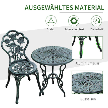3-teiliges Bistro-Set aus Aluminiumguss - Gartengarnitur in antikem Grün
