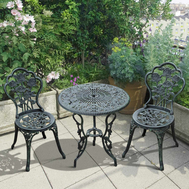 3-teiliges Bistro-Set aus Aluminiumguss - Gartengarnitur in antikem Grün