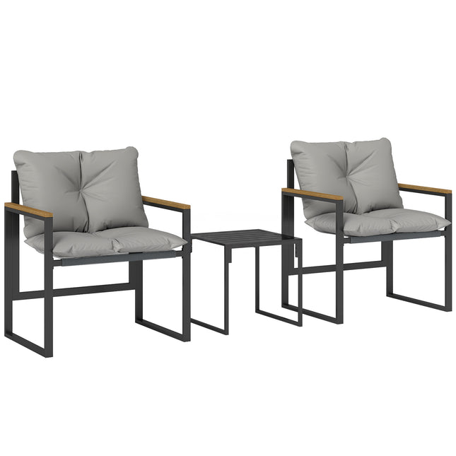 Bistro-Set mit gepolsterten Stühlen und Tisch, Schwarz/Grau