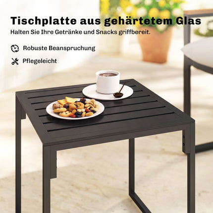 Bistro-Set mit gepolsterten Stühlen und Tisch, Schwarz/Grau