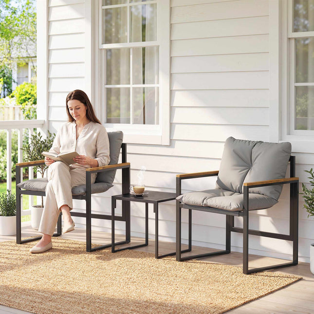 Bistro-Set mit gepolsterten Stühlen und Tisch, Schwarz/Grau