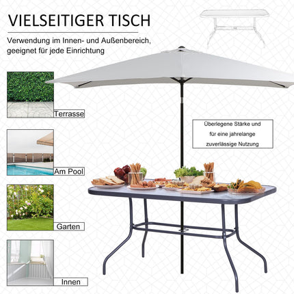 Garten-Bistrotisch, Platte aus gehärtetem Glas, 140x80x70 cm