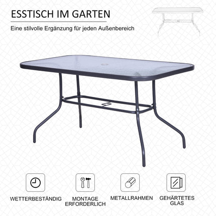 Garten-Bistrotisch, Platte aus gehärtetem Glas, 140x80x70 cm