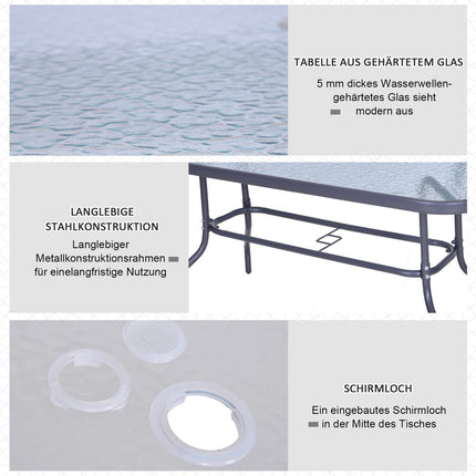 Garten-Bistrotisch, Platte aus gehärtetem Glas, 140x80x70 cm