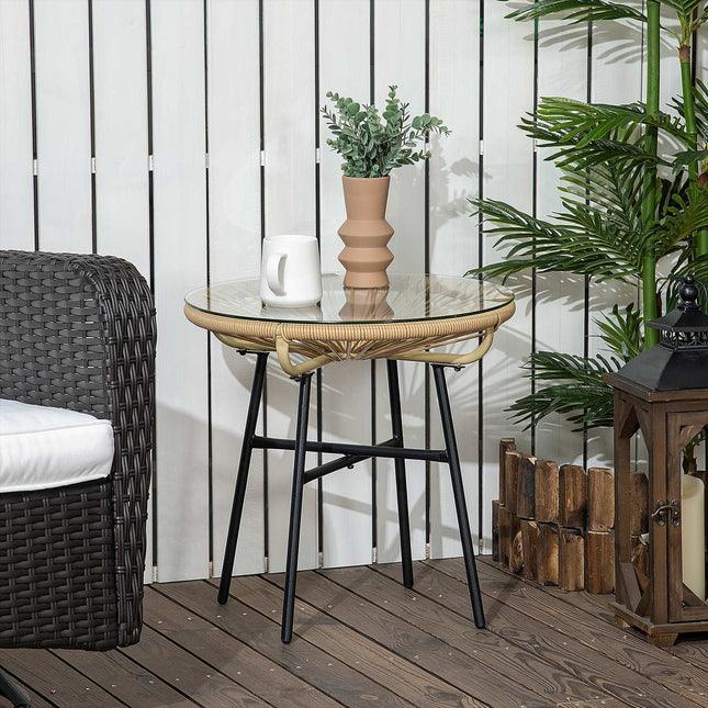Runder Bistrotisch für Garten oder Terrasse, Schwarz & Beige, 50 cm