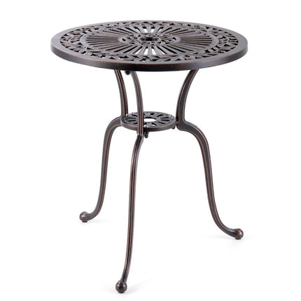 Bistrotafel van gegoten aluminium, weerbestendige balkontafel met parasolgat 61 x 61 x 71 cm koperrood