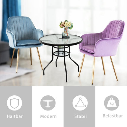 Bistrotisch aus Metall mit Schirmloch und verdickter Glasplatte Gartentisch Glastisch schwarz