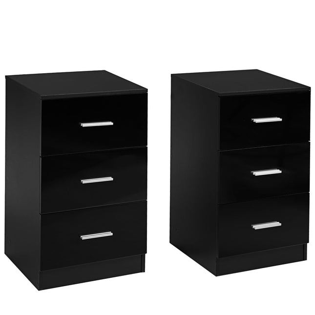 Schwarzer Nachttisch mit 3 Schubladen, 37x34x66,5 cm