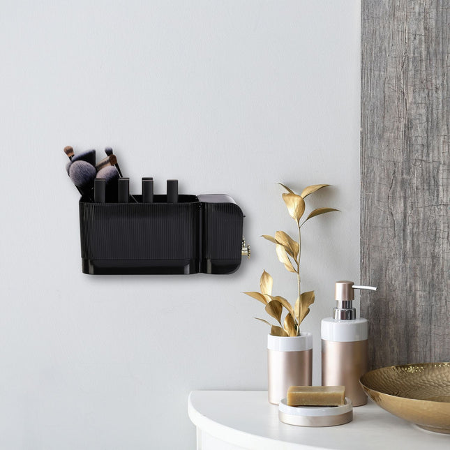 Schwarzer selbstklebender Kosmetikorganizer für das Badezimmer, 4 Fächer