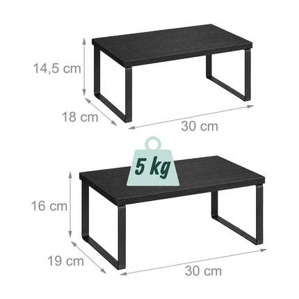 Black Adjustable Spice Rack Set, 2-Piece MDF and Iron