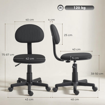 Black Armless Desk Chair, Adjustable Height, Swivel Wheels