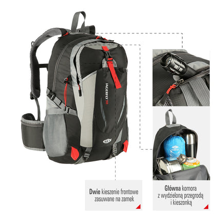 Schwarzer Rucksack, 25L Fassungsvermögen, leichtes Design