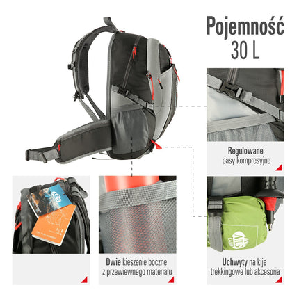 Schwarzer Rucksack, 25L Fassungsvermögen, leichtes Design
