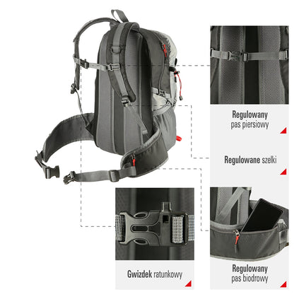 Schwarzer Rucksack, 25L Fassungsvermögen, leichtes Design