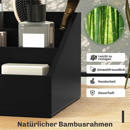 Schwarzer Schreibtisch-Organizer aus Bambus mit 2 Schubladen, 7 Fächern