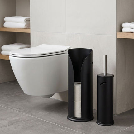 Schwarzes Bad-Set: Toilettenbürste & Ersatzrollenhalter