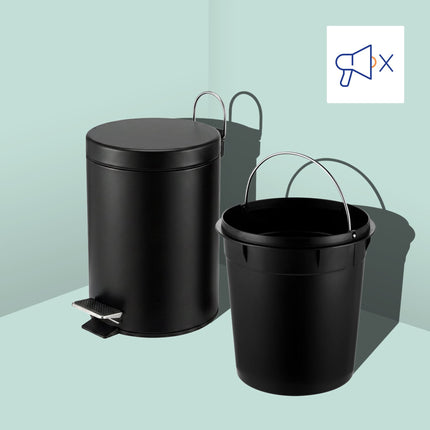 Koupelnový set s pedálovým košem a WC štětkou, černá