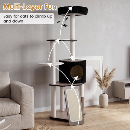 Black Cat Tree Tower with Condo and Scratching Posts