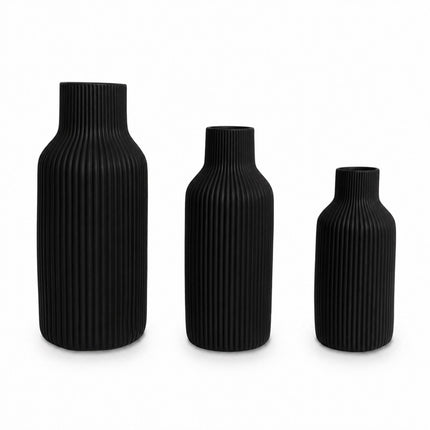 Black Ceramic Vase Set of 3 – Scandinavian Style