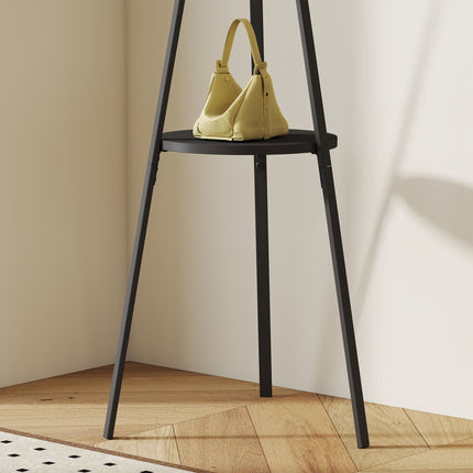Black Coat Rack with Shelf and 8 Hooks, Modern Design