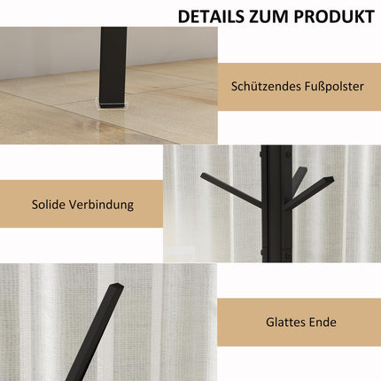 Black Coat Rack with Shelf and 8 Hooks, Modern Design