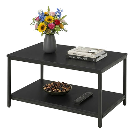 Black Coffee Table with Storage, Wood & Metal
