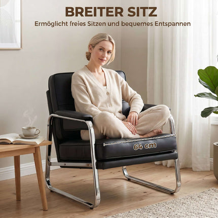 Loungesessel aus schwarzem Kunstleder mit Armlehnen, Stahlfüße