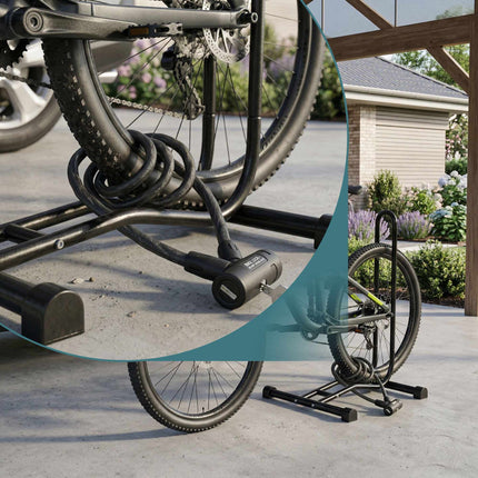 Schwarzer Fahrradständer für den Boden, passend für 26–29" Räder