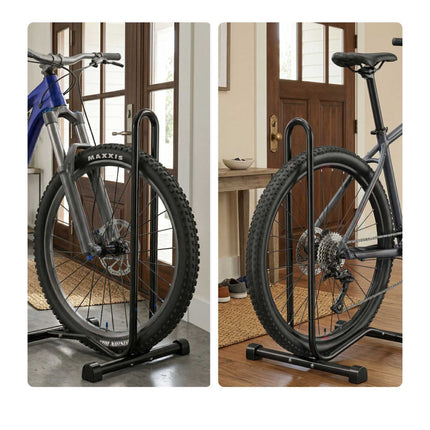 Schwarzer Fahrradständer für den Boden, passend für 26–29" Räder