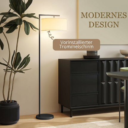 Black Floor Lamp with White Fabric Shade, E27 Socket