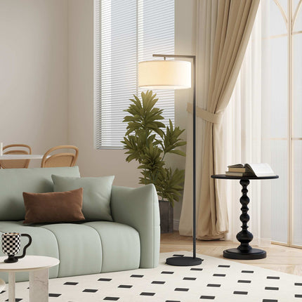 Black Floor Lamp with White Fabric Shade, E27 Socket