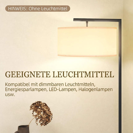 Black Floor Lamp with White Fabric Shade, E27 Socket