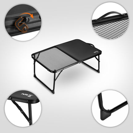 Schwarzer klappbarer Campingtisch – leicht, kompakt, 60x40 cm