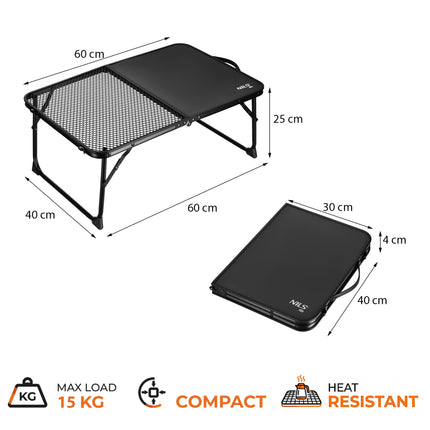 Schwarzer klappbarer Campingtisch – leicht, kompakt, 60x40 cm