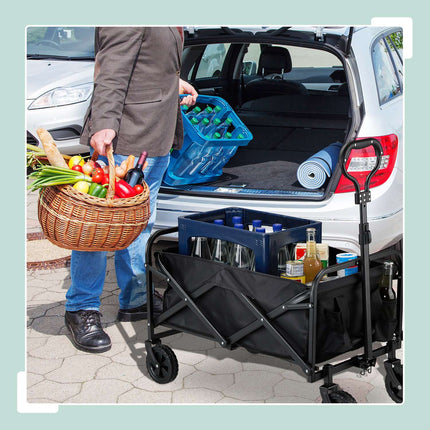Black Folding Garden Cart with Rubber Wheels