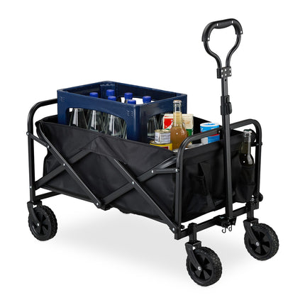 Black Folding Garden Cart with Rubber Wheels