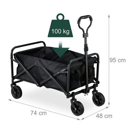 Black Folding Garden Cart with Rubber Wheels