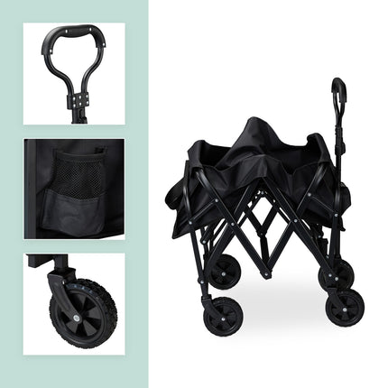 Black Folding Garden Cart with Rubber Wheels