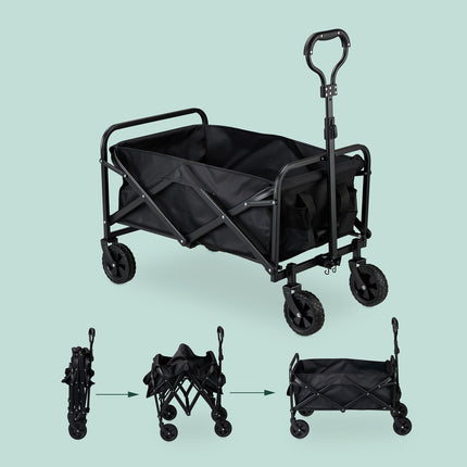 Black Folding Garden Cart with Rubber Wheels