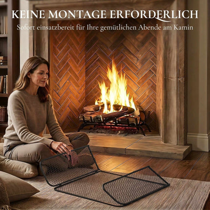 Black Geometric Foldable Fireplace Screen – Metal, 3-Panel