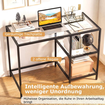 Black Glass Computer Desk with Metal Frame, 106x51x76 cm