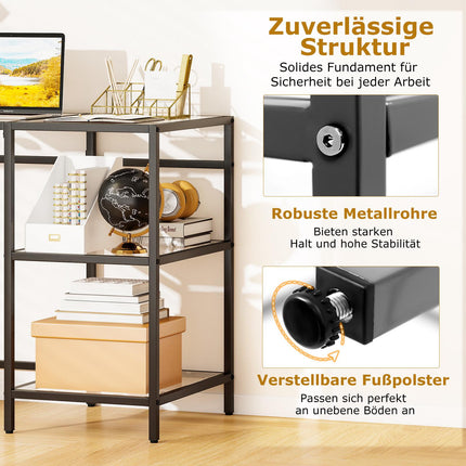Black Glass Computer Desk with Metal Frame, 106x51x76 cm