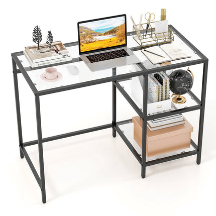 Black Glass Computer Desk with Metal Frame, 106x51x76 cm