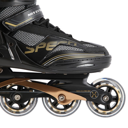 Schwarz-goldene Inlineskates, Größe 38
