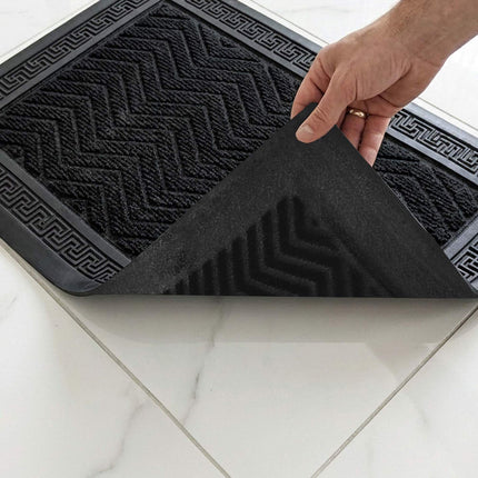 Black Grooved Polypropylene Doormat, 40 x 60 cm