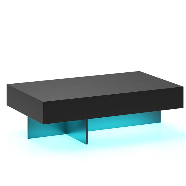 Schwarzer Couchtisch Hochglanz mit LED-Beleuchtung & 3 Schubladen