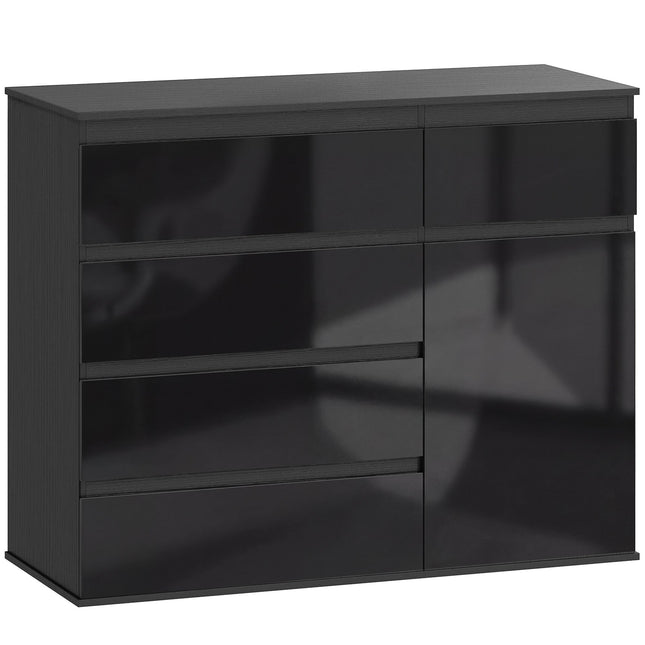 Black High Gloss Sideboard with 5 Drawers & Adjustable Shelf