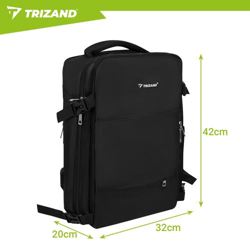 Schwarzer Wanderrucksack, 40x20x25 cm, USB-Anschluss