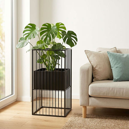 Black Iron Plant Stand, 61 cm – Modern Lattice Design