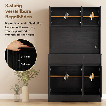 Black Kitchen Buffet Cabinet with Adjustable Shelves